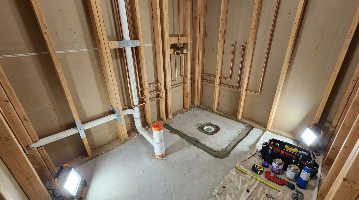 Bathroom rough-in plumbing during remodel by Johns Plumbing LLC in Lakin